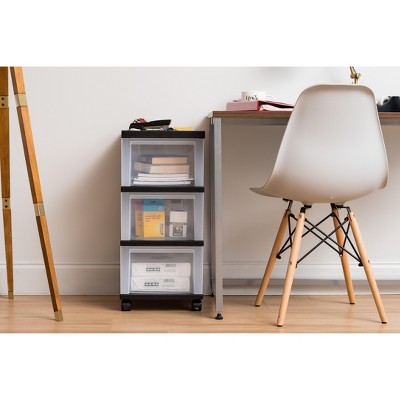 Black Plastic 3-Drawer Rolling Storage Cart with Organizer Top
