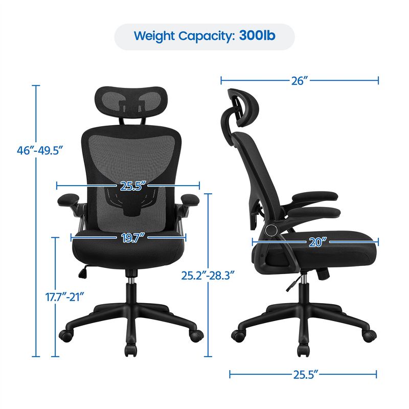 Yaheetech Adjustable High Back Mesh Office Chair with Folding Padded Armrests, 4 of 10