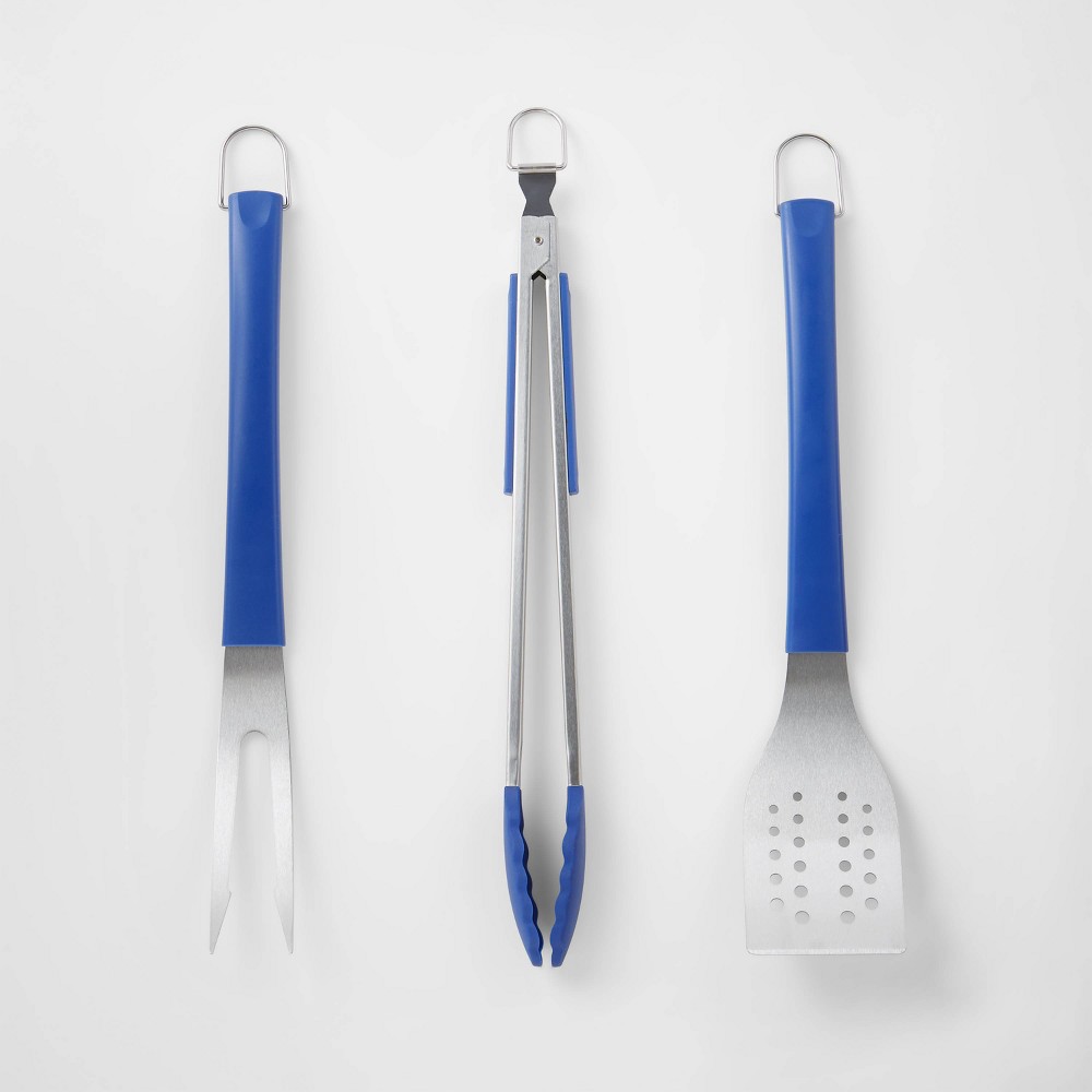 3pc Grill Tool Set - Blue - Sun Squad