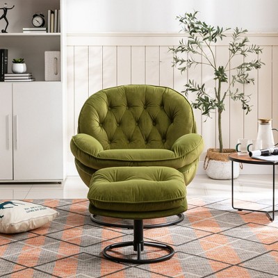 Kumasinova Modern Accent Chair with Ottoman,Plush Velvet Living Room Chair,Comfy Reading Chair & Footstool,Bedroom Chairs for Adults