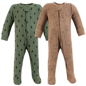 Hudson Baby Infant Boy Thermal Zipper Sleep and Play 2pk, Bear Tree - 1 of 4