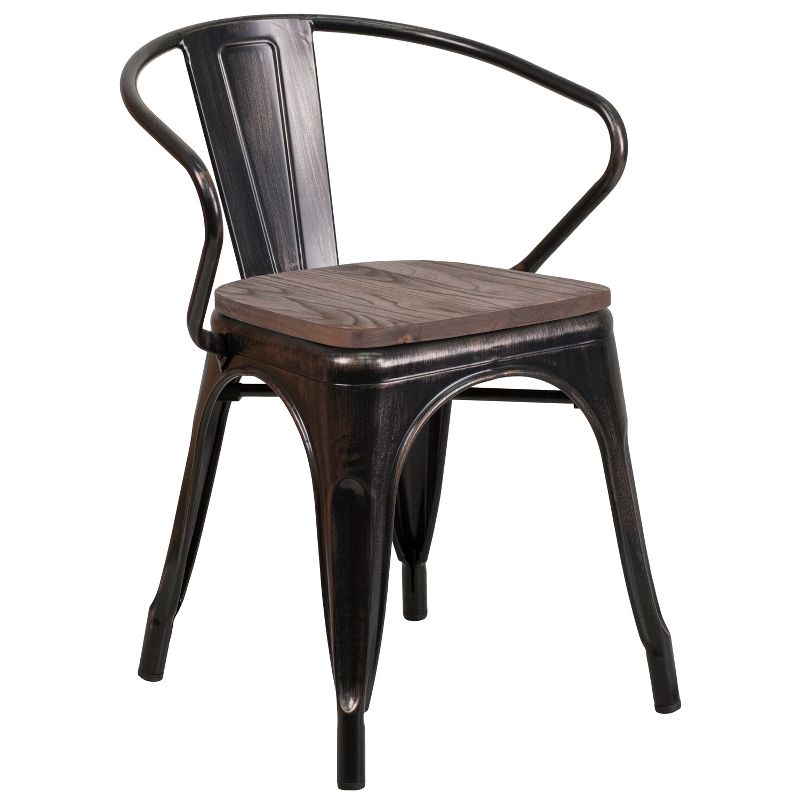 Flash Furniture Metal Chair with Wood Seat and Arms, 1 of 11