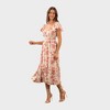 August Sky Women's Flounce Sleeve Ruffle Trim Floral Midi Dress - 3 of 4
