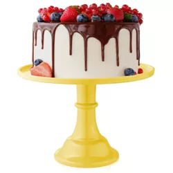 Last Confection Round Pedestal Cake Stand, Yellow - 11" Melamine Dessert Display Holder