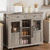 Homhougo Mobile Kitchen Island Car with Wheels, 2 Glass Doors, Spice Rack & Towel Holder Kitchen Island Cart with Trash Storage Cabinet - 3 of 4