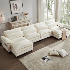 TiramisuBest 113" Cloud Couch Sectional Sofa, L Shape Chenille Couch with Reversible Ottoman,USB Charging,Dual Cushions,Modern Sofa,Dark Grey - 1 of 4