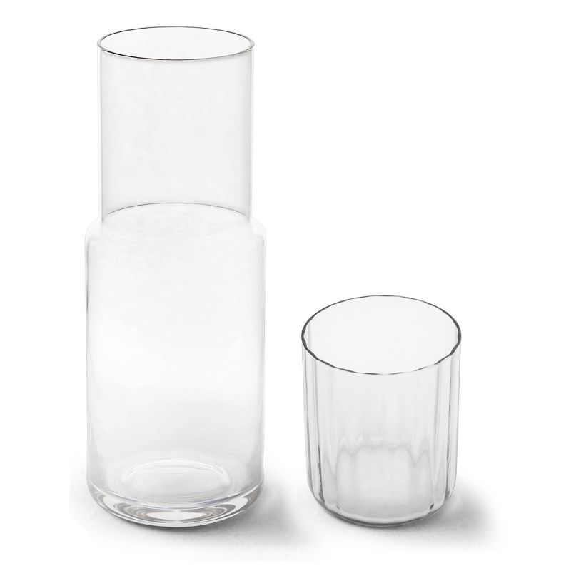 Elle Decor Bedside Water Carafe with Cup Set, Smooth Glass Pitcher and Ribbed Drinking Glass Doubles as Lid 27-Ounce, 2 of 10