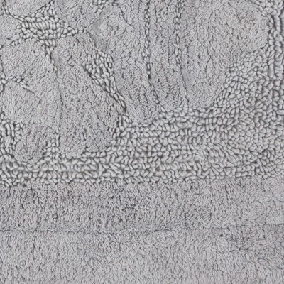 Silver Plush Cotton Non-Skid Bath Rug with Sculptured Design