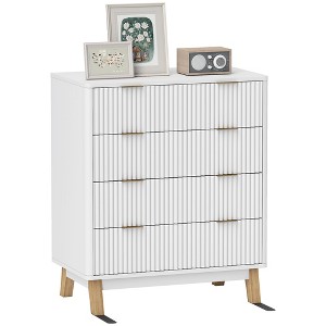 HOMCOM Fluted Dresser for Bedroom with 4 Drawers, Chest of Drawers with Gold Finger Pulls and 4 Wood Legs - 1 of 4