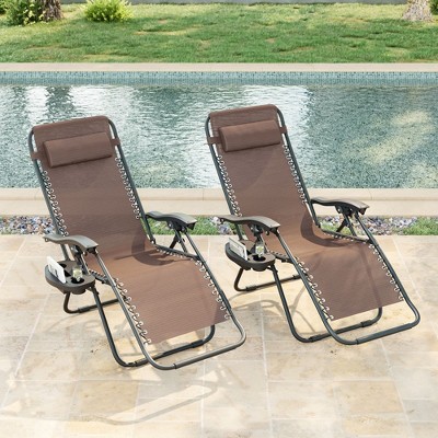 Sonkuki Patio Zero-gravity Chair Recliner Folding Textilene Chair, Outdoor Lounge Chair w/Side