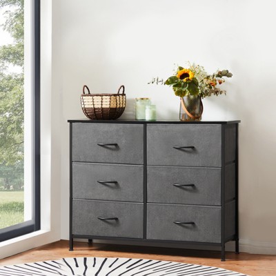 6 Drawers Dresser for Bedroom, Chest of Drawers with Fabric Bins, Media Console Table, Fabric Closet Dresser for Living Room Hallway
