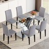 7-Piece Dining Set with Tempered Glass Table and 6 PU Armless Chairs - 2 of 4