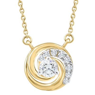 Pompeii3 1/4Ct TW Round Diamond Circle Halo Pendant Yellow Gold Lab Created Necklace