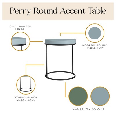 Powder Blue Round Wood and Metal Accent Table