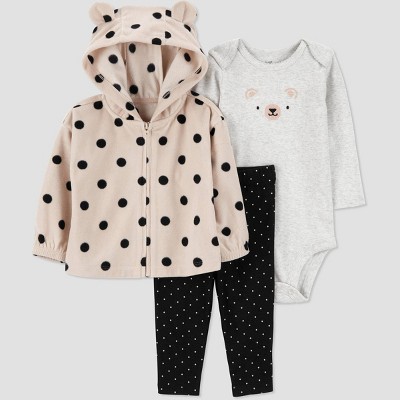 Image of Carter's Just One You® Baby Girls' Bear Dot Long Sleeve Top & Bottom Set - Gray/Black 6M