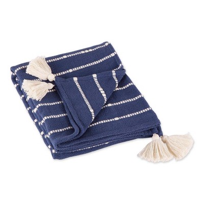 50"x60" Slub Striped Throw Blanket Blue/Off White - Design Imports: Cotton Woven, Hypoallergenic, Machine Washable