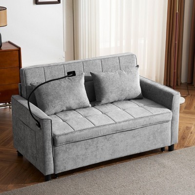 NicBex 56.9 Inch Pull-out Sofa Bed Loveseat Sofa with 2 USB Ports,Side Pockets and Phone Holder for Living Room,Apartment,Office