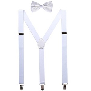 INSPIRE CHIC Gender Neutral Set Y Shape Adjustable Elastic Shoulder Strap Suspenders Bow Tie - 1 of 4