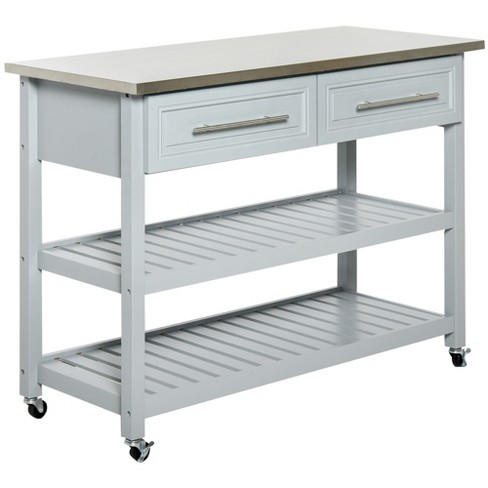 Homcom Kitchen Island With Stainless Steel Top, Traditional Kitchen Island  With Storage, 2-tier Open Shelves, Drawers, Light Gray : Target