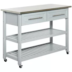 HOMCOM Kitchen Island Stainless Steel Top Rolling Utility Trolley Cart with Stainless Steel Top, Gray
