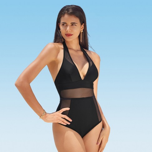 Women's Deep V Neck Crisscross One Piece Swimsuit -cupshe-xs-black : Target