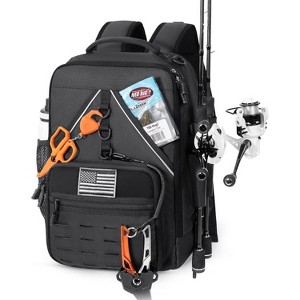 Fishing Tackle Backpack, With 2 Rod Holders,Fishing Gear and Equipment With Large Gear Storage - 1 of 4