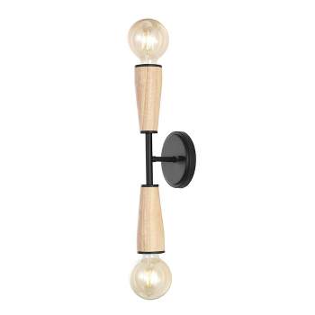 5.13" 2-Light Katia Modern Iron/Wood Double Sided Hourglass LED Sconce Light Brown/Black - JONATHAN Y
