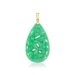 Ross-Simons Carved Jade Floral Pendant With 14kt Yellow Gold Size 1.75 - 1 of 4