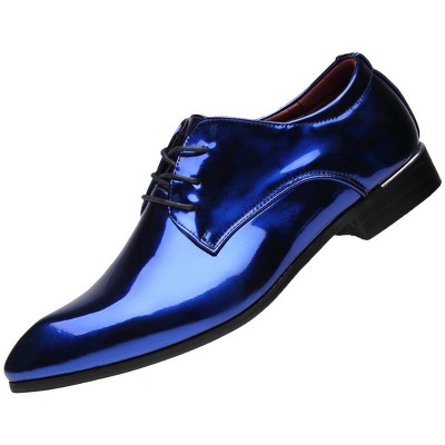 Santimon Men's Oxford Shoes Dress Pointed Toe Shiny Patent Leather Lace Up Casual Prom Party Shoes