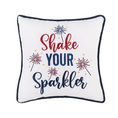 C&F Home 10" x 10" Shake Your Sparkler 4th of July Patriotic Embroidered Square Accent Small Petite Throw Pillow