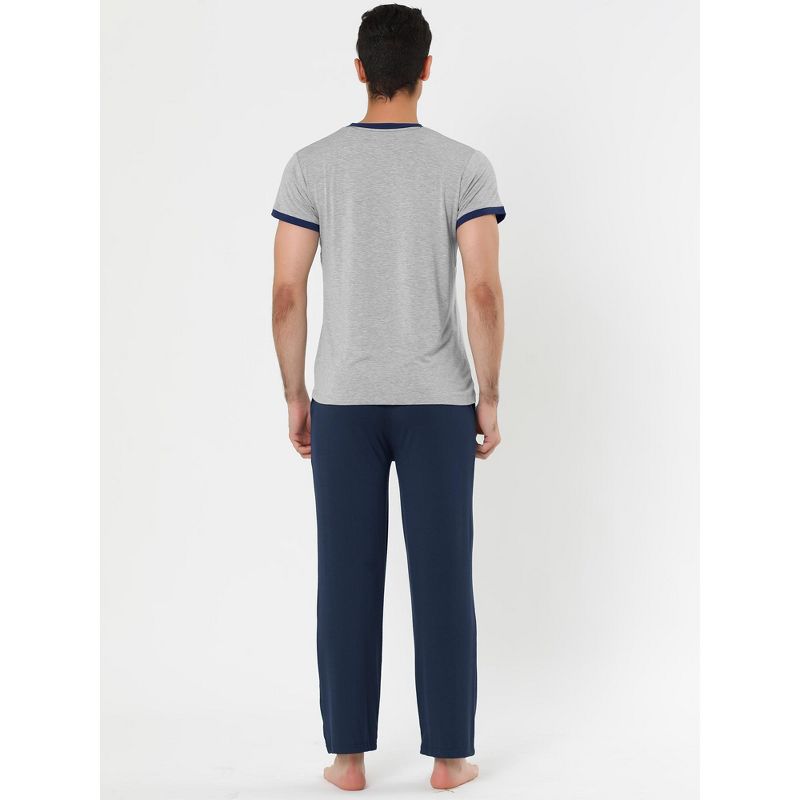 Lars Amadeus Men's Cotton Short Sleeves V Neck Top Bottoms Lounge Sleep Pajamas Sets, 5 of 6
