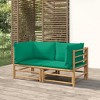 vidaXL Farmhouse Style Patio Corner Sofas 2 pcs in Bamboo with Green Cushions - Ideal for Outdoor Spaces, Gardens, Decks and Patios - 2 of 4