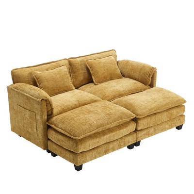 NicBex Chenille Sectional Sofa with 2 Ottomans and Removable Armrests for Living Room,Bedroom,Apartment,Yellow