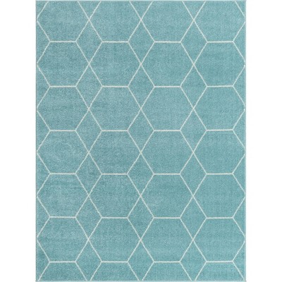 Light Blue Trellis Frieze Easy-Care Rectangular Area Rug