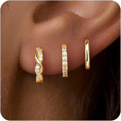 Inerney Gold Huggie Hoop Earrings Set for Women, Dainty Small Sterling Silver Earring Stacks Hypoallergenic Jewelry for Multiple Piercings