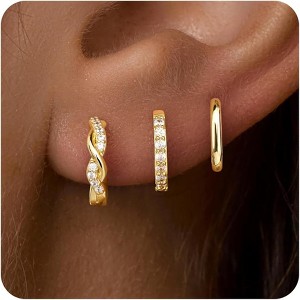 Inerney Gold Huggie Hoop Earrings Set for Women, Dainty Small Sterling Silver Earring Stacks Hypoallergenic Jewelry for Multiple Piercings - 1 of 4
