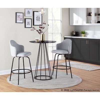 Set of 2 Light Grey Fabric and Black Metal Swivel Counter Stools