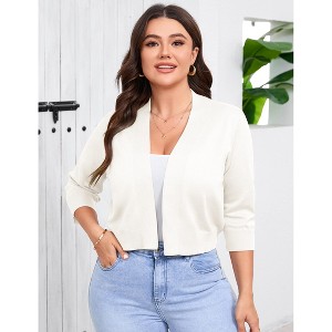 Womens Cropped Cardigan Sweaters 3/4 Sleeve Open Front Short Bolero Shrugs Lightweight Knit Shrug Plus Size - 1 of 4