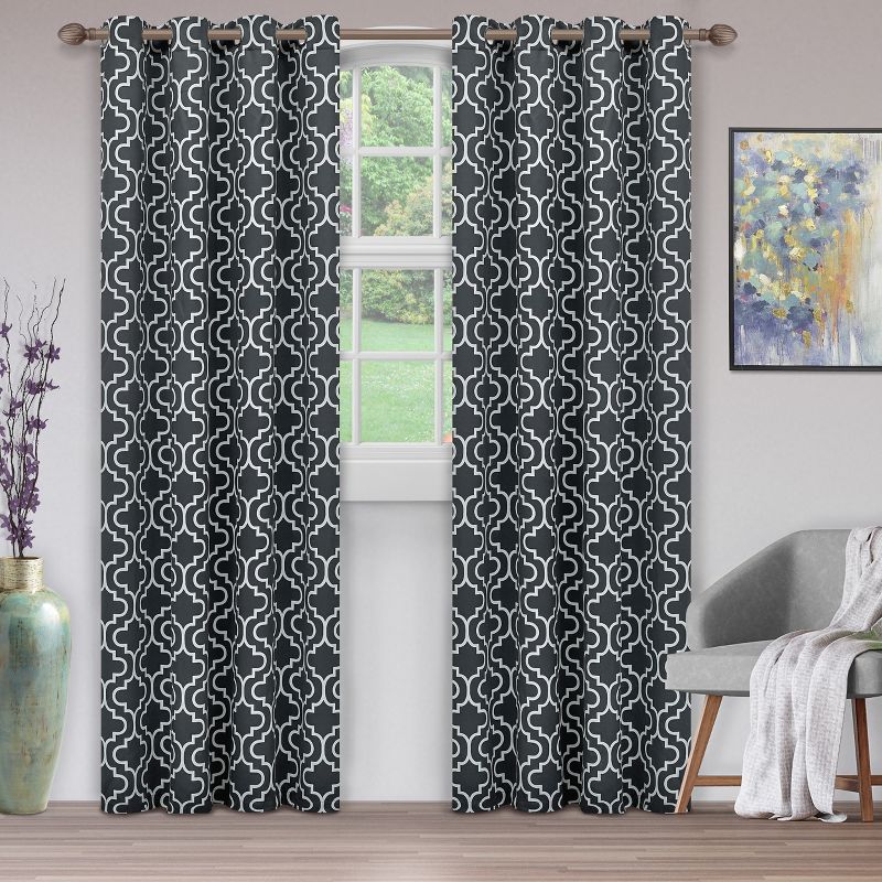 Geometric Trellis Thermal Room Darkening Blackout Grommet Curtain Panels by Blue Nile Mills, 1 of 5