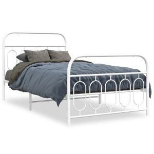 vidaXL Metal Bed Frame with Headboard & Footboard - White, Steel, Single, 39.4"x78.7" - Modern Design, Extra Storage Space, Bedroom Furniture - 1 of 4