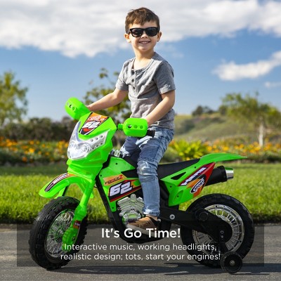 Green 6V Kids Ride-On Motorcycle with Training Wheels