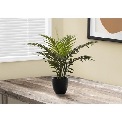 Monarch Specialties Artificial Plant 20 inch Tall Palm Indoor Faux Fake Table Greenery Potted Real Touch Decorative Green Leaves Black Pot