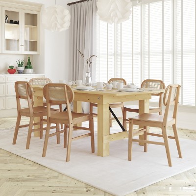 Natural Wood and Cane Side Chair with Black Accents