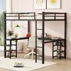 Full Size Metal Loft Bed with Desk and Shelves for Bedroom - 3 of 4