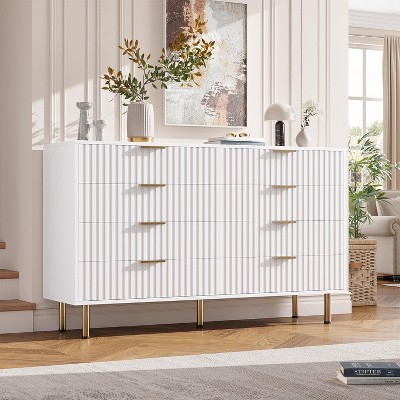 Fluted 8-Drawer Double Dresser, Modern Wide Storage Chest with Deep Drawers & Spacious Top, Wooden Organizer for Bedroom, Living Room, Hallway