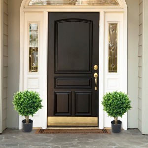 Hedyotis Topiary Artificial Trees - Set of Two 24-Inch-Tall UV-Resistant Shrubs - Indoor/Outdoor Fake Plants for Front Porch Decor by Pure Garden - 1 of 4