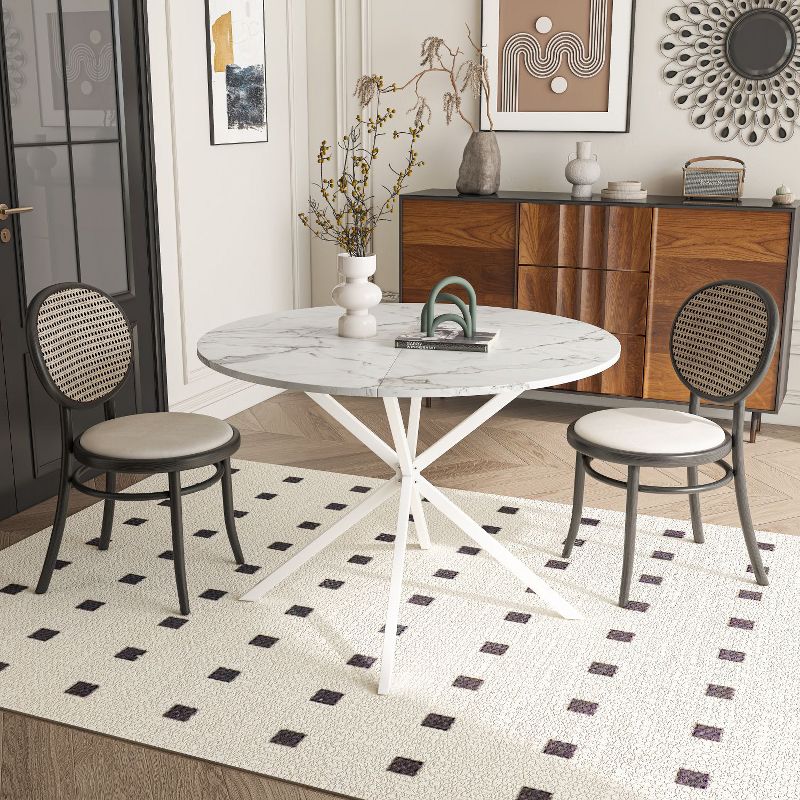 42.13" Modern Round Dining Table with Criss Cross Leg,Four Patchwork Tabletops with  Solid Wood Veneer Table Top,Metal Base Dining Table-Maison Boucle, 2 of 7