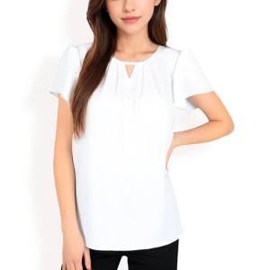 Anna-Kaci Women's Flutter Sleeve Top with Keyhole Neckline and Lightweight Textured Fabric - 1 of 4