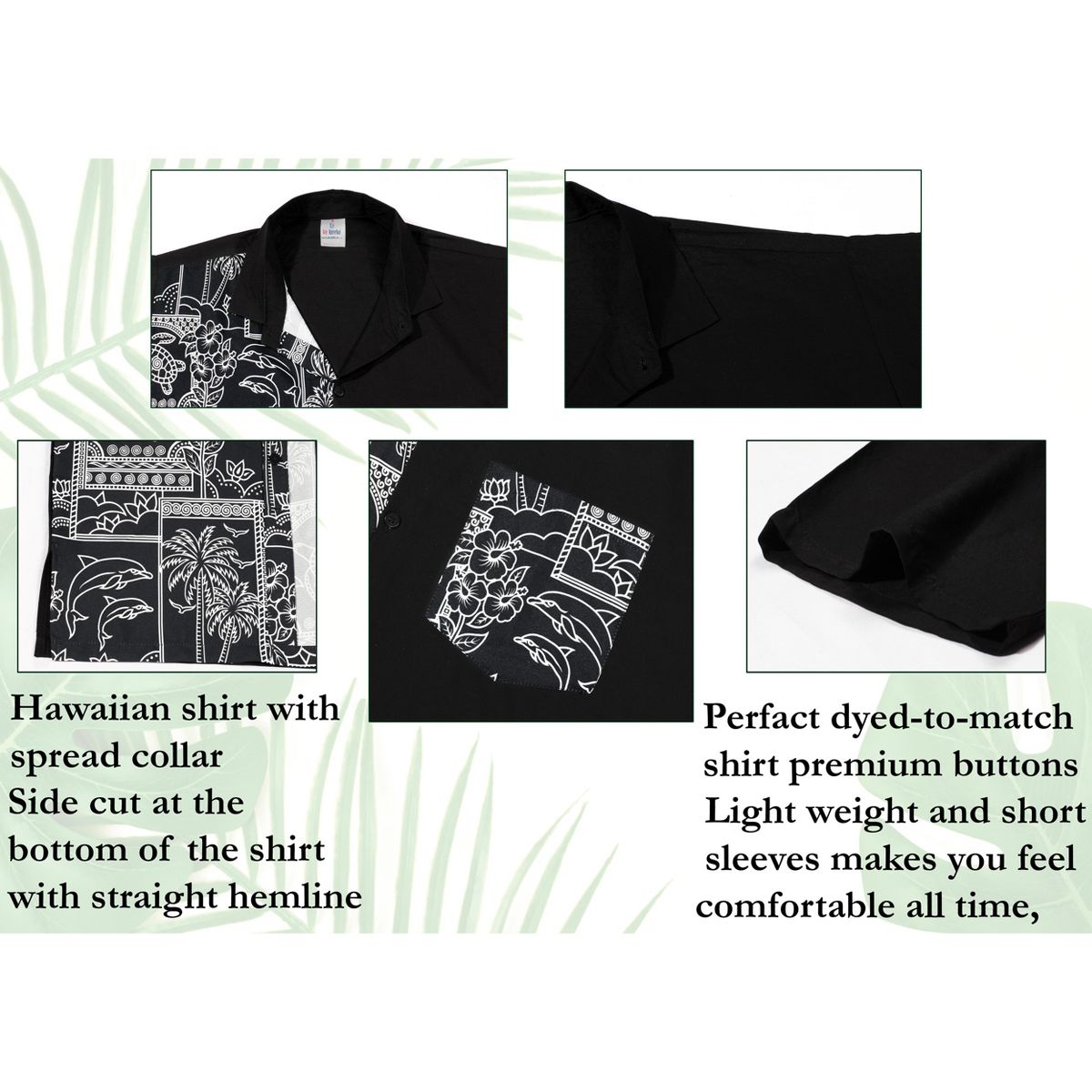 LA LEELA Men's Hawaiian Shirts Short Sleeve Button Down Shirt Mens Casual Shirts Holiday Tropical Beach Party Shirts for Men Funny XXL Solid, Black - thumbnail 4