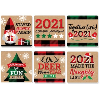 Big Dot of Happiness 2021 Quarantine Christmas - Funny Holiday Party Decorations - Drink Coasters - Set of 6
